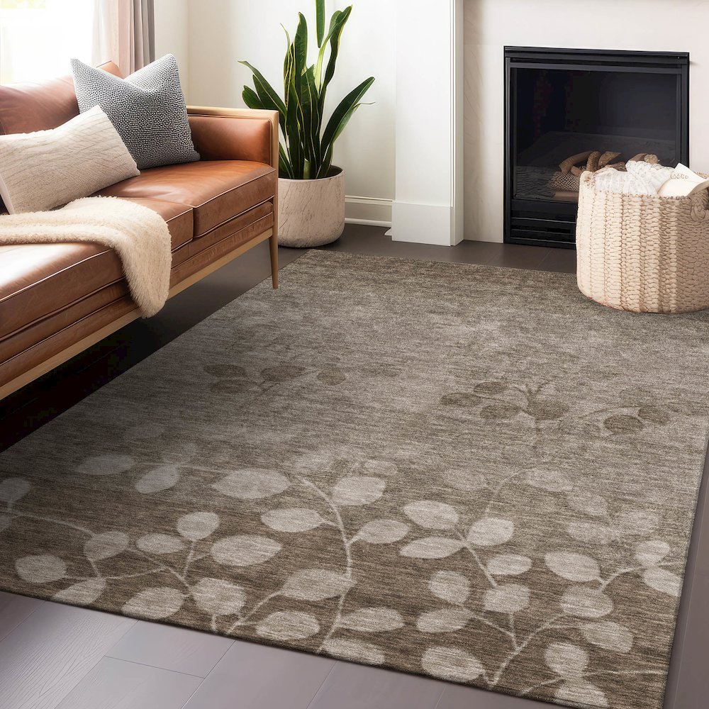 Machine Washable Indoor/Outdoor Chantille Taupe 2'6" x 3'10" Rug. Picture 5