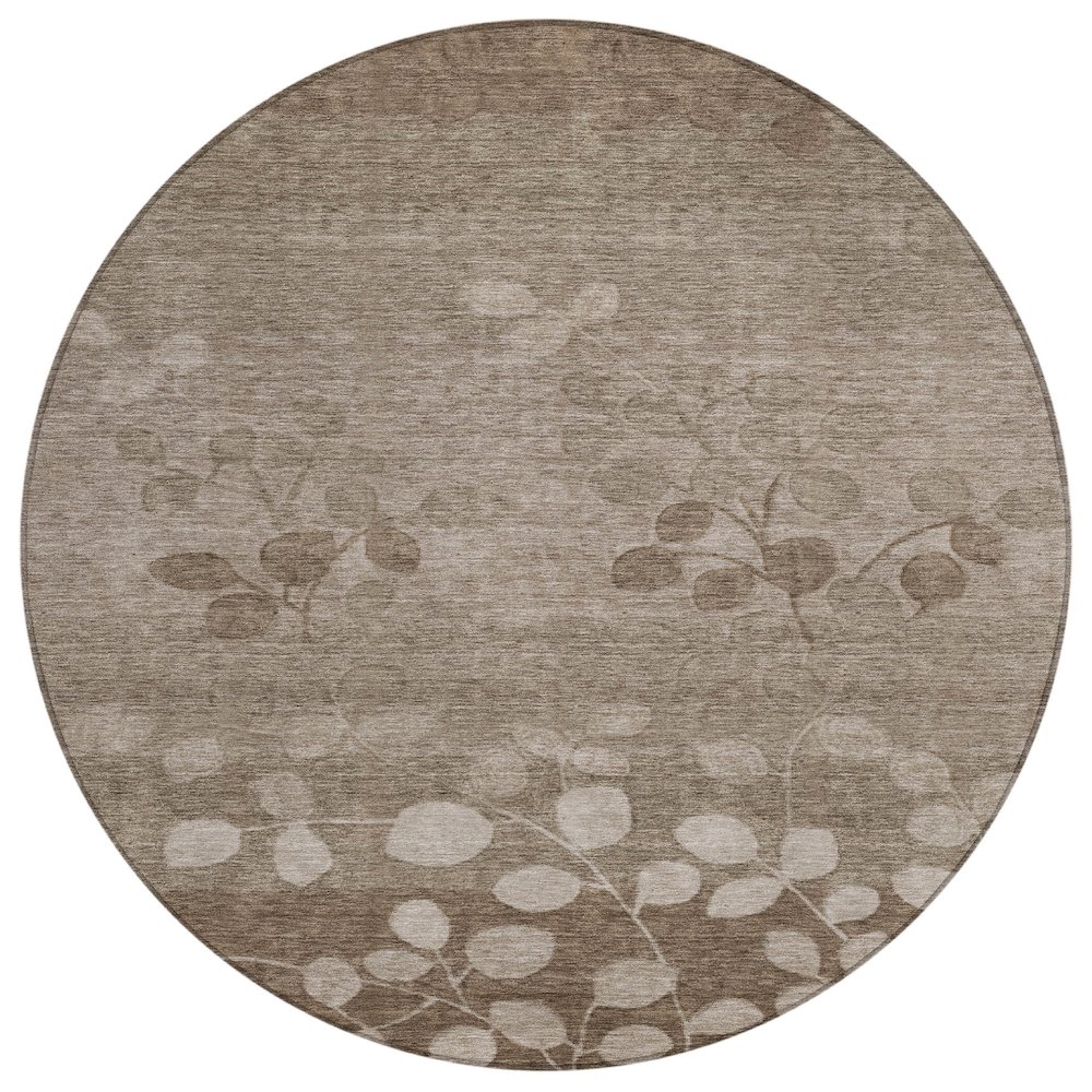 Machine Washable Indoor/Outdoor Chantille Taupe 8' x 8' Round Rug. Picture 1