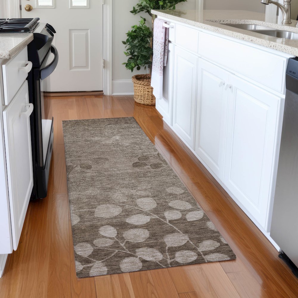 Machine Washable Indoor/Outdoor Chantille Taupe 2'3" x 7'6" Runner Rug. Picture 5