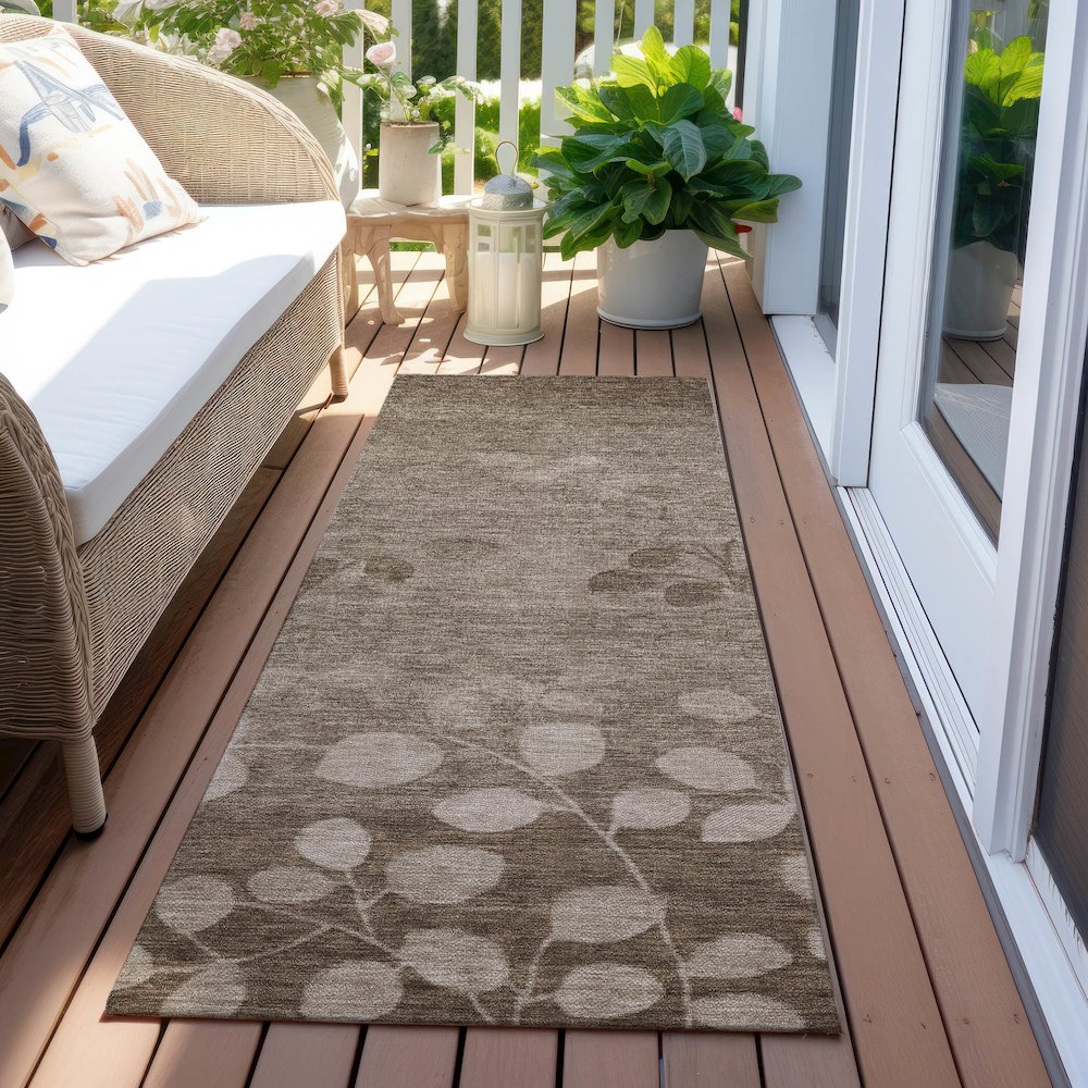 Machine Washable Indoor/Outdoor Chantille Taupe 2'3" x 7'6" Runner Rug. Picture 6