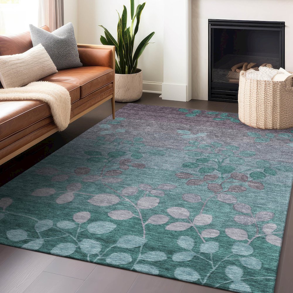 Machine Washable Indoor/Outdoor Chantille Teal 2'6" x 3'10" Rug. Picture 5