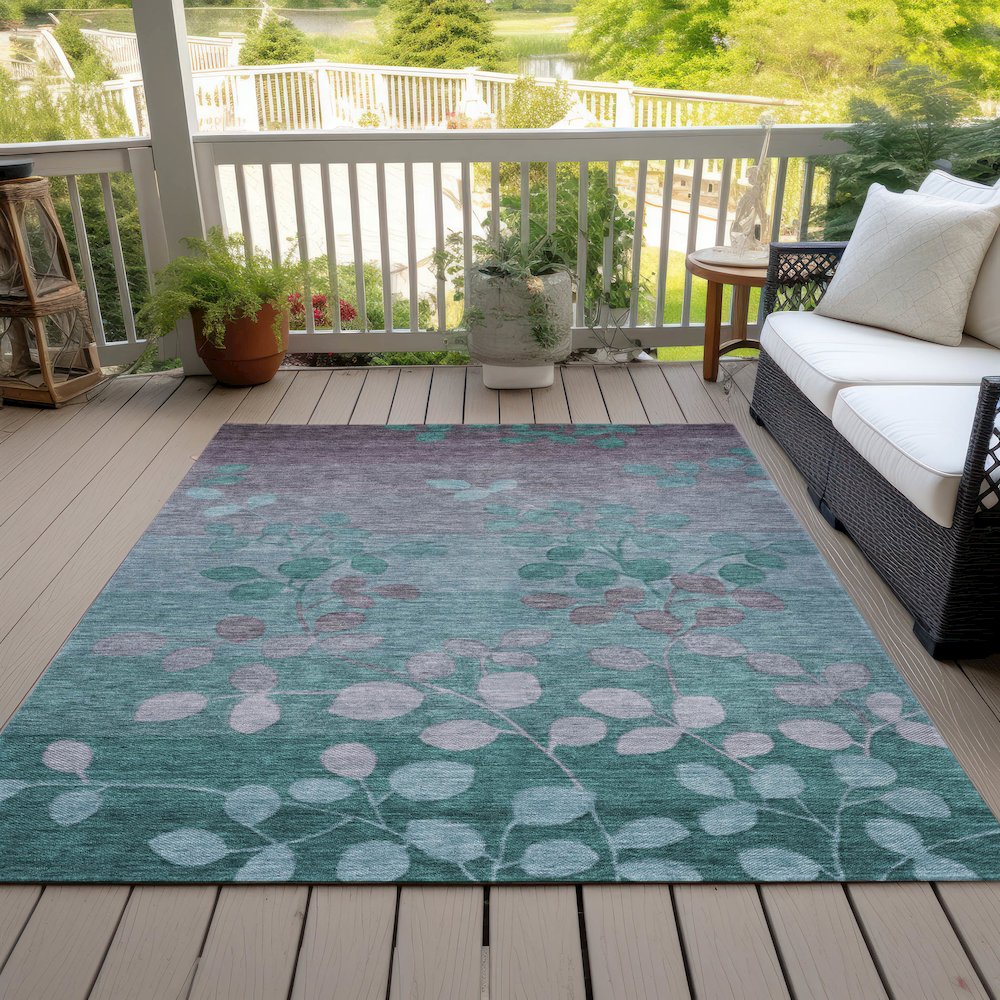 Machine Washable Indoor/Outdoor Chantille Teal 2'6" x 3'10" Rug. Picture 8