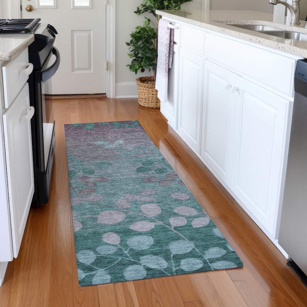 Machine Washable Indoor/Outdoor Chantille Teal 2'3" x 7'6" Runner Rug. Picture 5