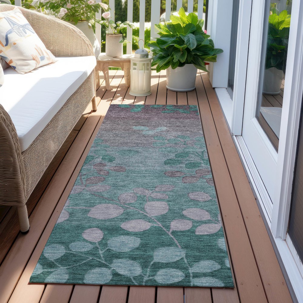 Machine Washable Indoor/Outdoor Chantille Teal 2'3" x 7'6" Runner Rug. Picture 6