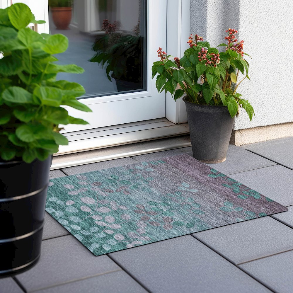 Machine Washable Indoor/Outdoor Chantille Teal 1'8" x 2'6" Rug. Picture 6