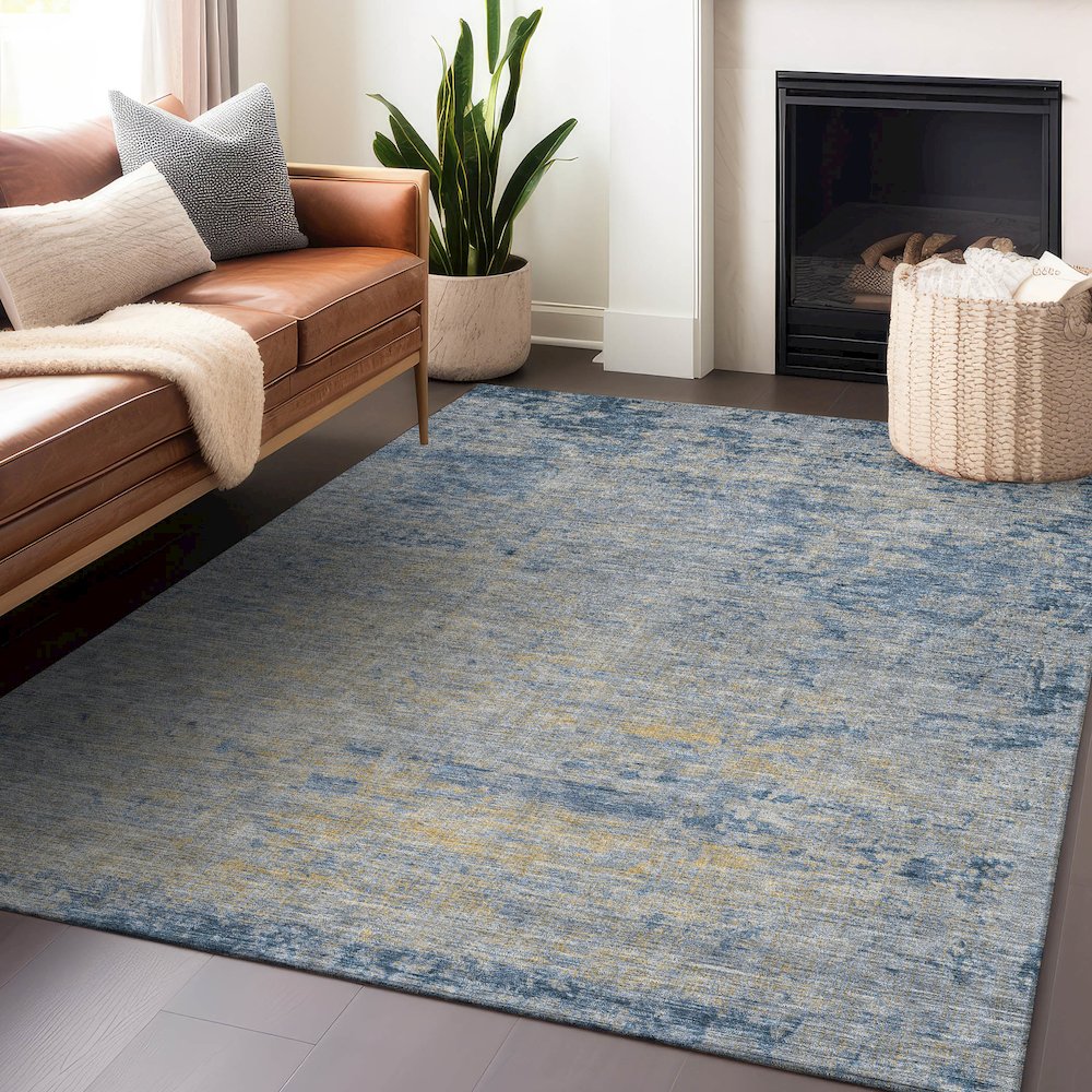 Machine Washable Indoor/Outdoor Chantille Navy 2'6" x 3'10" Rug. Picture 5