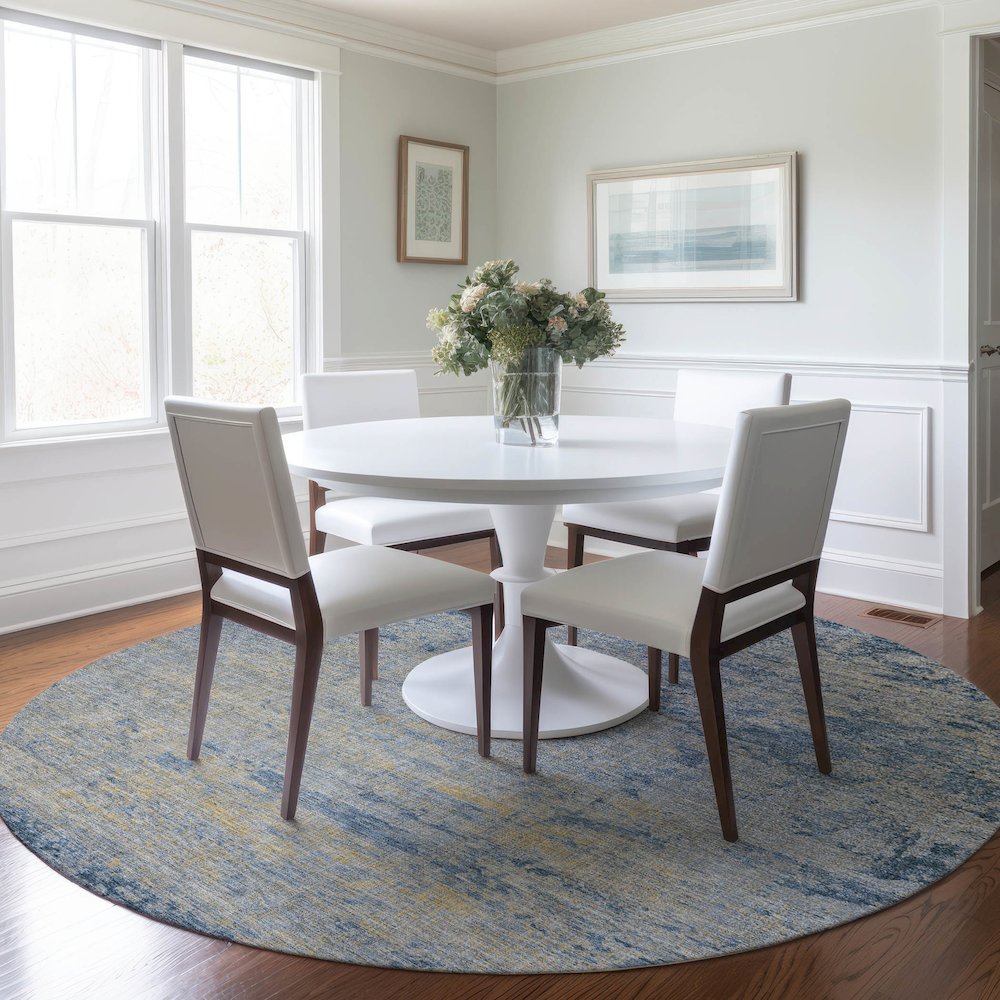 Machine Washable Indoor/Outdoor Chantille Navy 8' x 8' Round Rug. Picture 5