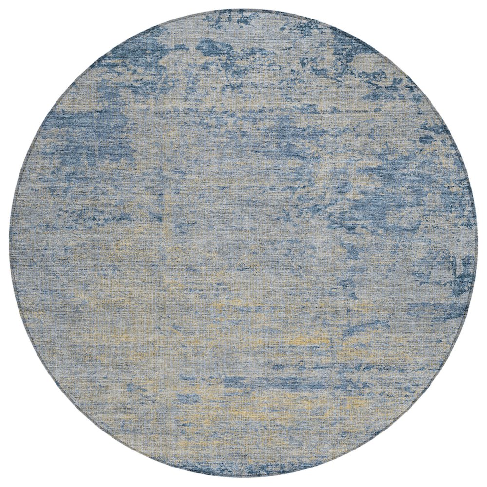 Machine Washable Indoor/Outdoor Chantille Navy 8' x 8' Round Rug. Picture 1