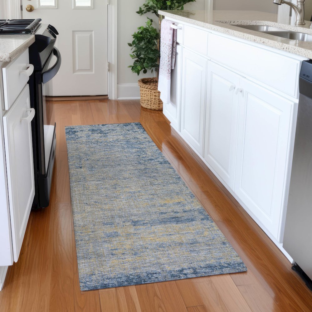 Machine Washable Indoor/Outdoor Chantille Navy 2'3" x 7'6" Runner Rug. Picture 5