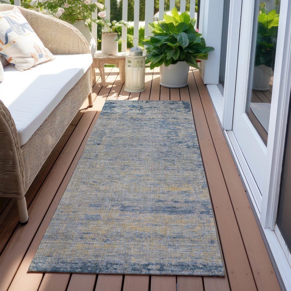Machine Washable Indoor/Outdoor Chantille Navy 2'3" x 7'6" Runner Rug. Picture 6