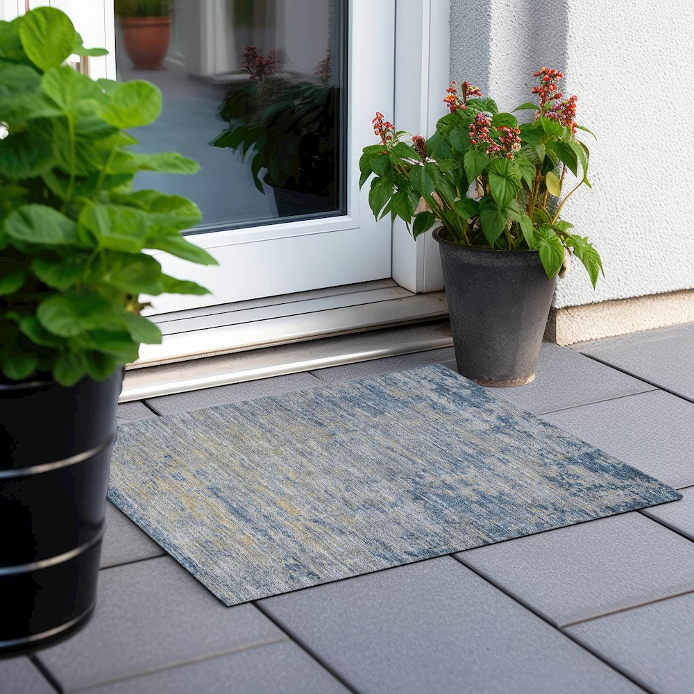 Machine Washable Indoor/Outdoor Chantille Navy 1'8" x 2'6" Rug. Picture 6