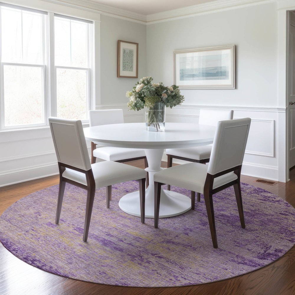 Machine Washable Indoor/Outdoor Chantille Purple 8' x 8' Round Rug. Picture 5