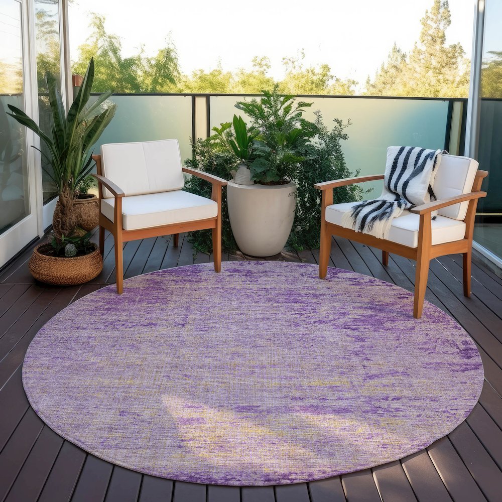 Machine Washable Indoor/Outdoor Chantille Purple 8' x 8' Round Rug. Picture 6