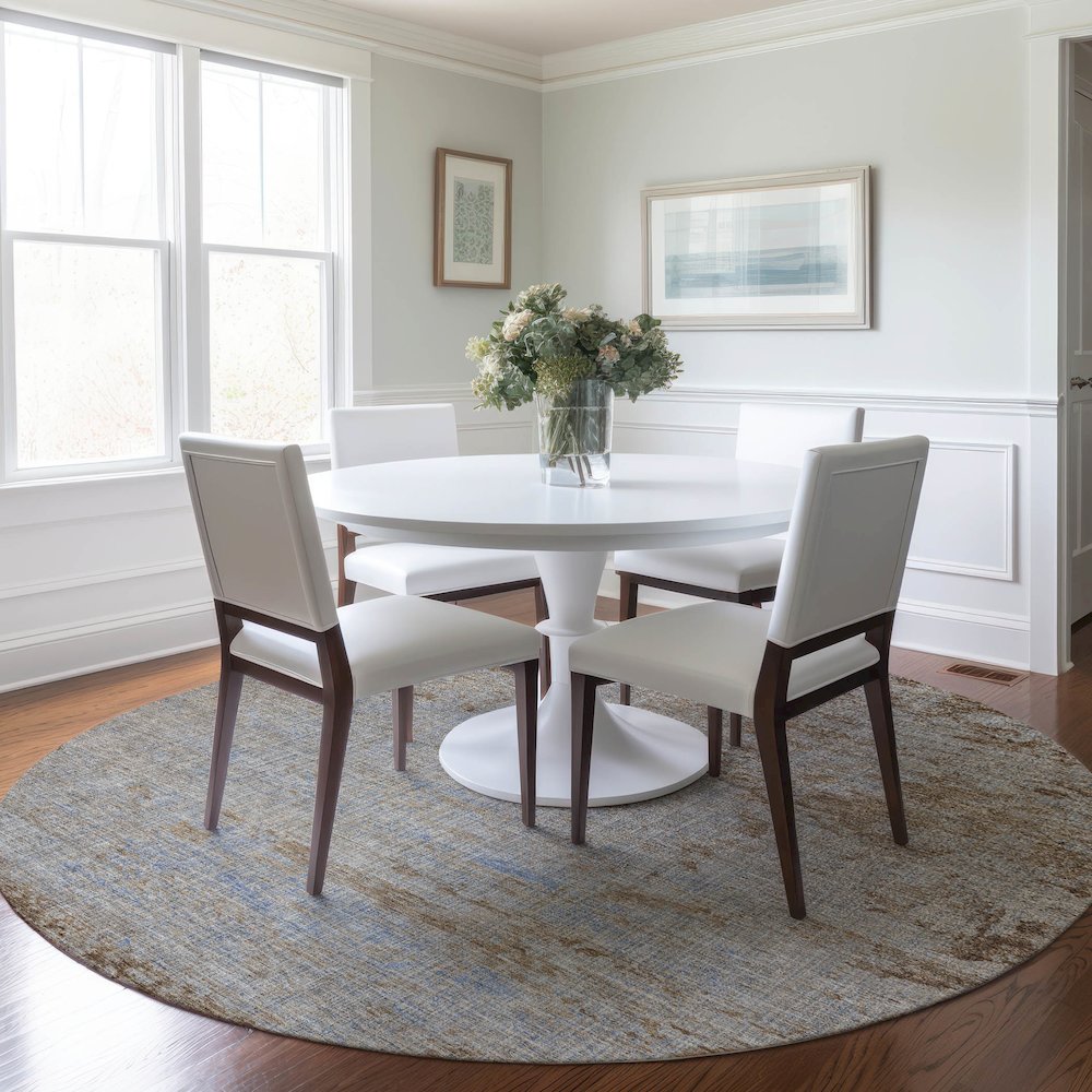 Machine Washable Indoor/Outdoor Chantille Taupe 8' x 8' Round Rug. Picture 5