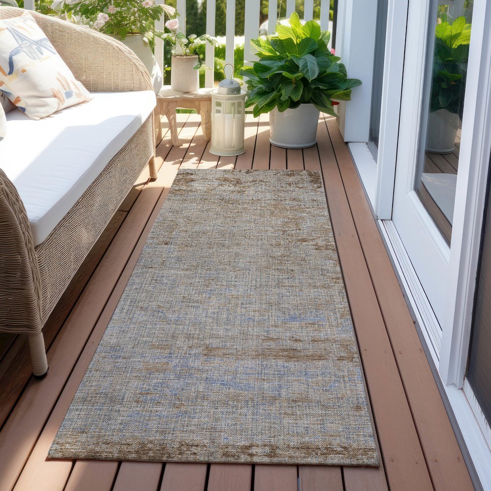Machine Washable Indoor/Outdoor Chantille Taupe 2'3" x 7'6" Runner Rug. Picture 6