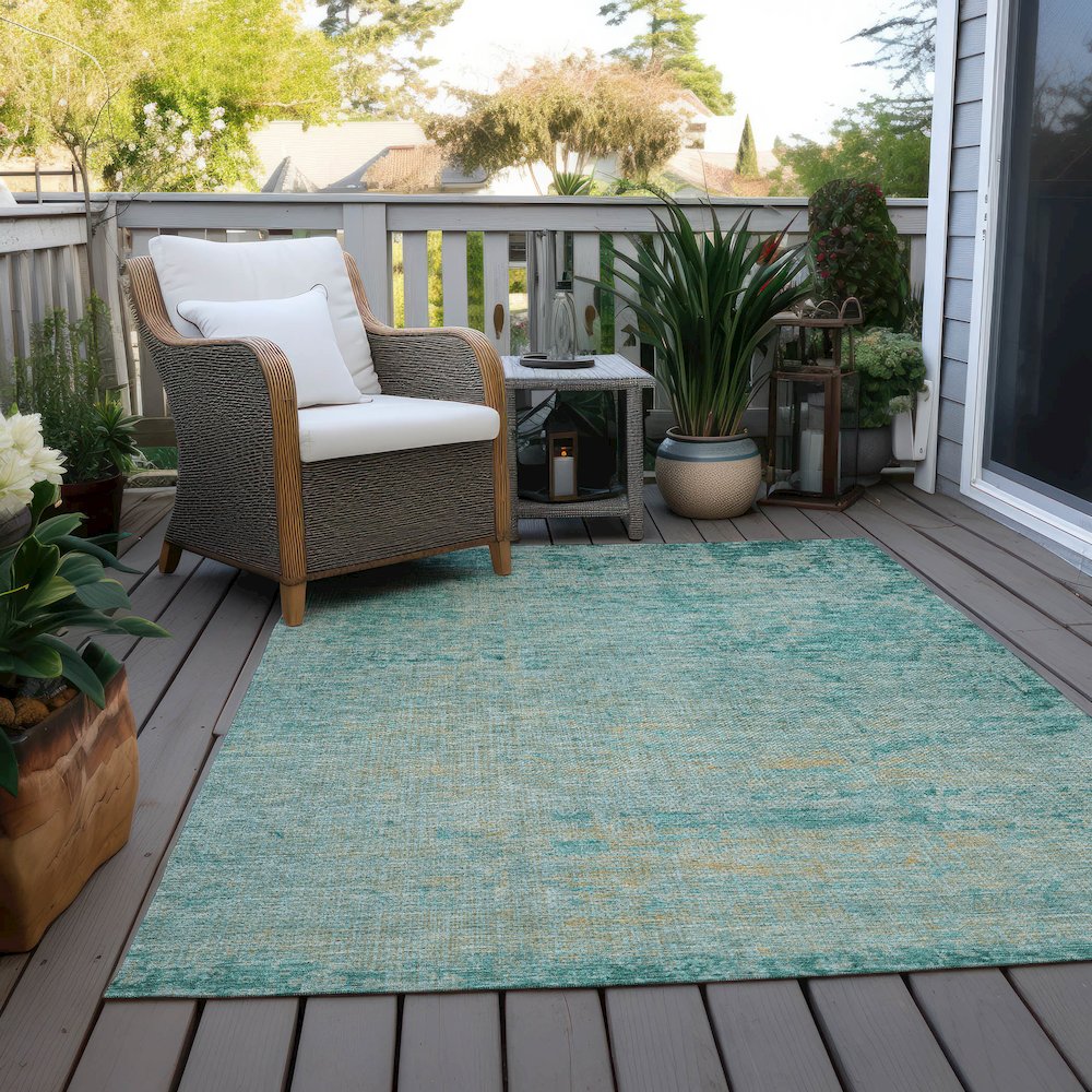 Machine Washable Indoor/Outdoor Chantille Teal 2'6" x 3'10" Rug. Picture 7