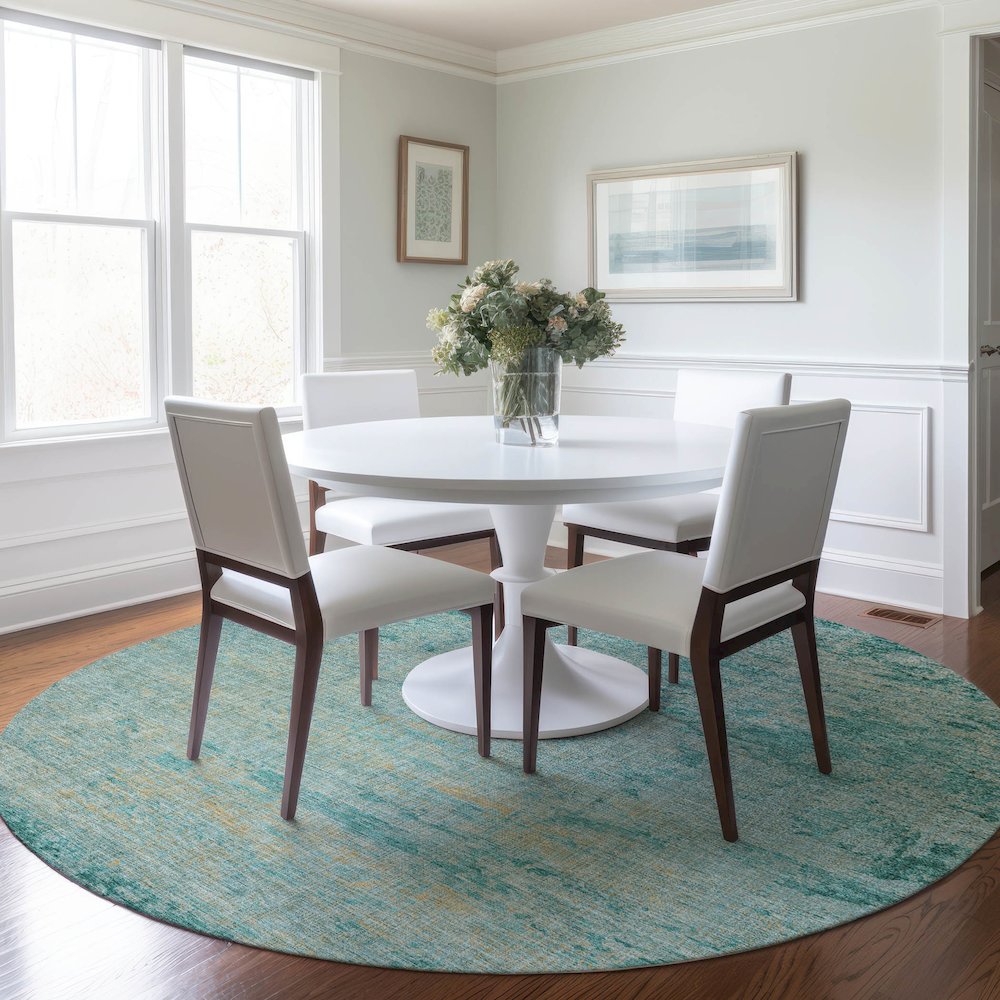 Machine Washable Indoor/Outdoor Chantille Teal 8' x 8' Round Rug. Picture 5