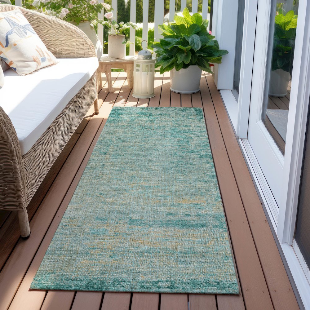 Machine Washable Indoor/Outdoor Chantille Teal 2'3" x 7'6" Runner Rug. Picture 6