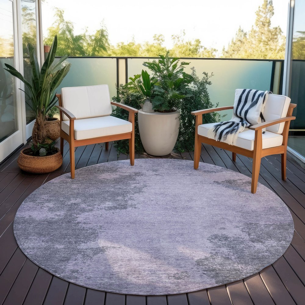 Machine Washable Indoor/Outdoor Chantille Purple 8' x 8' Round Rug. Picture 6