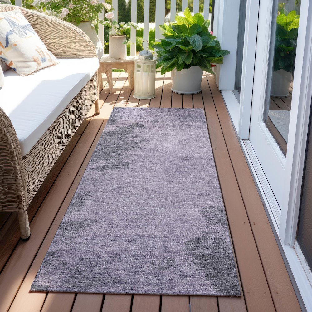 Machine Washable Indoor/Outdoor Chantille Purple 2'3" x 7'6" Runner Rug. Picture 6