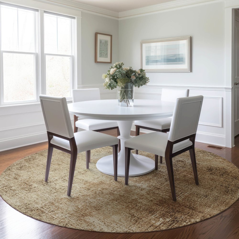 Machine Washable Indoor/Outdoor Chantille Beige 8' x 8' Round Rug. Picture 5
