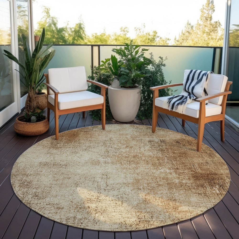 Machine Washable Indoor/Outdoor Chantille Beige 8' x 8' Round Rug. Picture 6