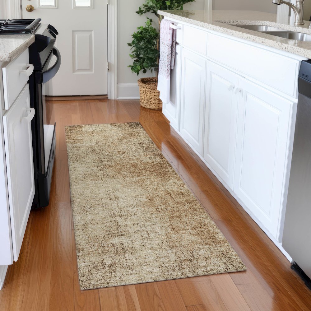 Machine Washable Indoor/Outdoor Chantille Beige 2'3" x 7'6" Runner Rug. Picture 5