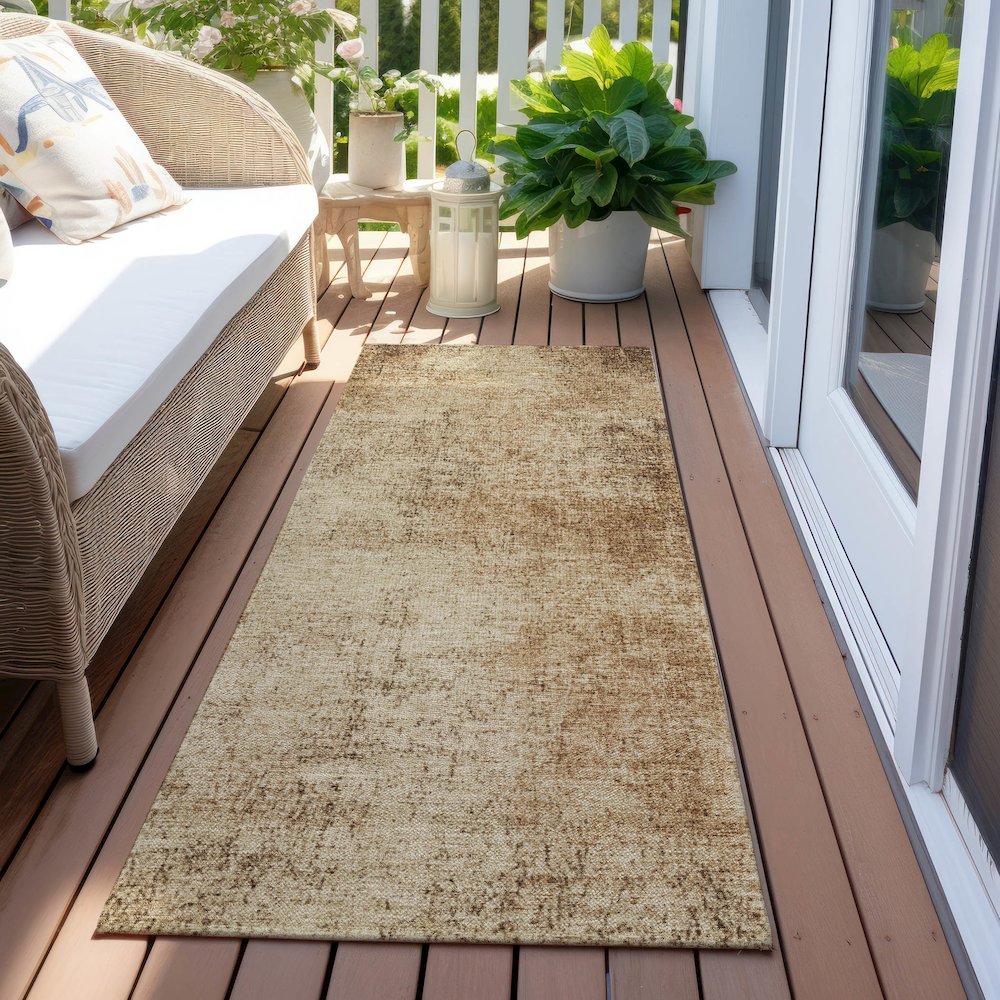 Machine Washable Indoor/Outdoor Chantille Beige 2'3" x 7'6" Runner Rug. Picture 6