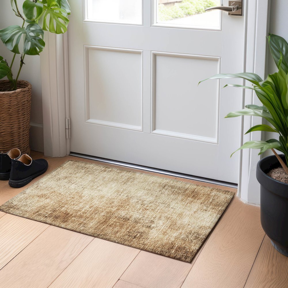 Machine Washable Indoor/Outdoor Chantille Beige 1'8" x 2'6" Rug. Picture 5