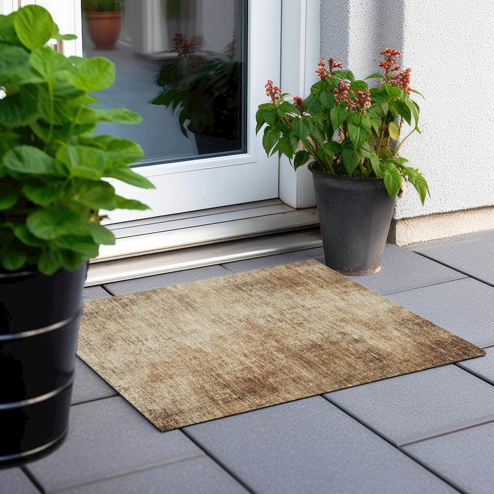Machine Washable Indoor/Outdoor Chantille Beige 1'8" x 2'6" Rug. Picture 6