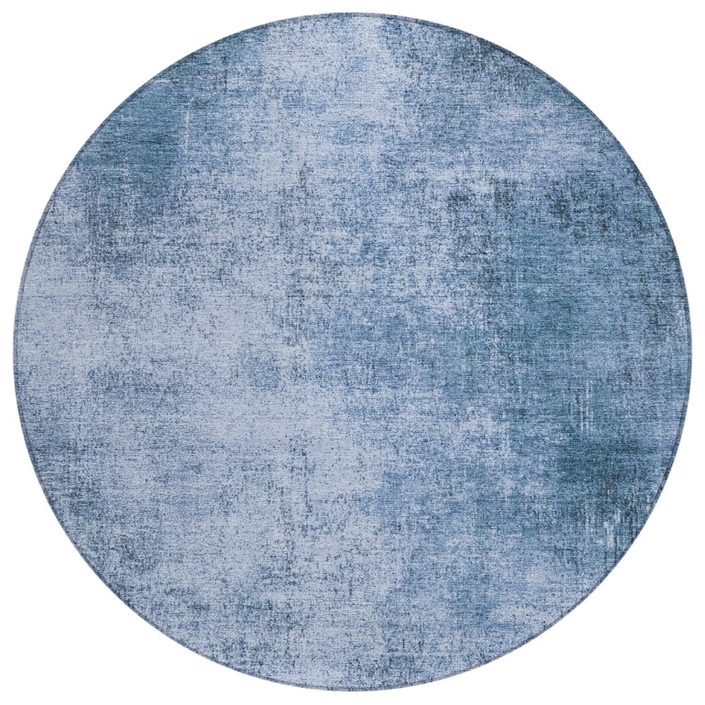 Machine Washable Indoor/Outdoor Chantille Blue 8' x 8' Round Rug. Picture 1