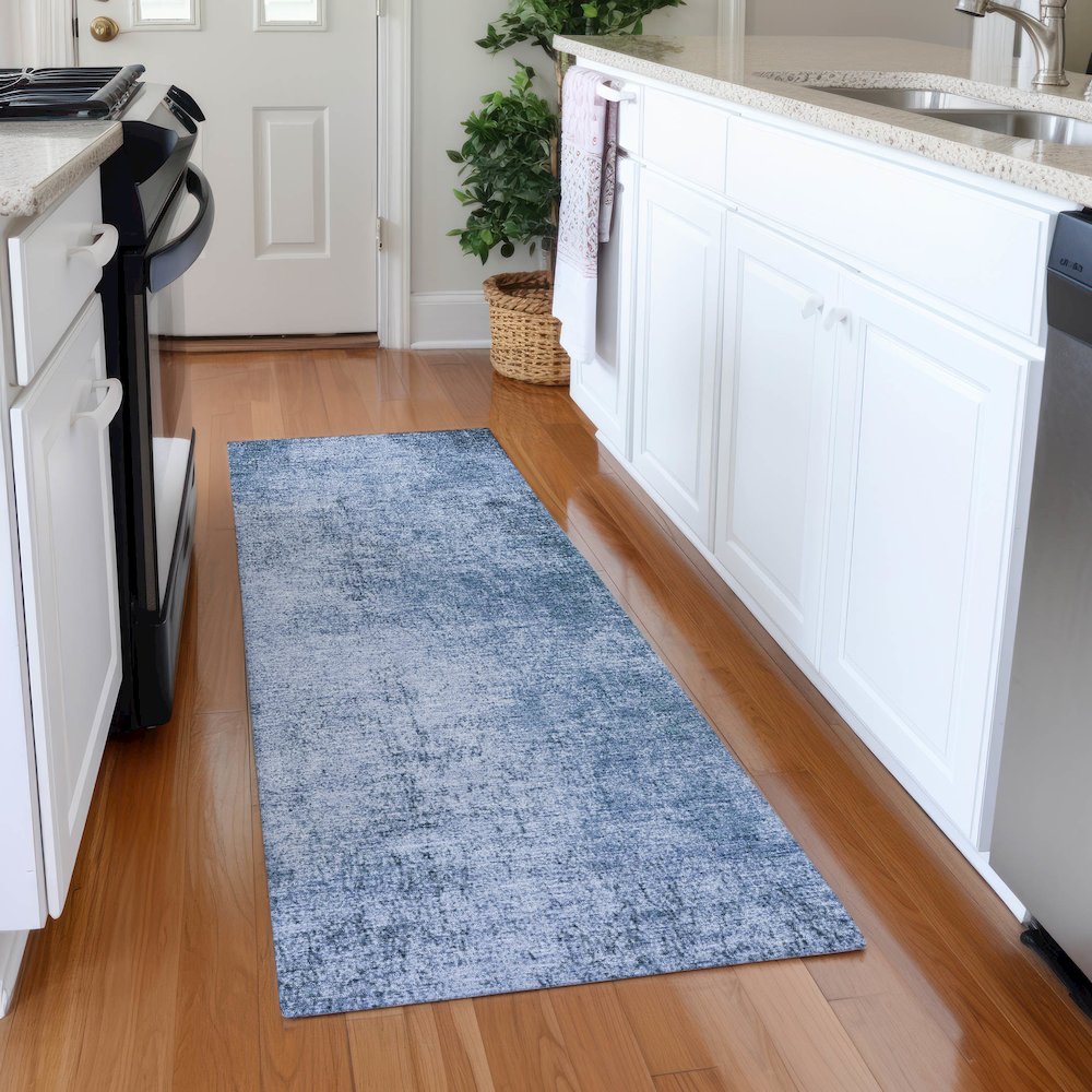 Machine Washable Indoor/Outdoor Chantille Blue 2'3" x 7'6" Runner Rug. Picture 5