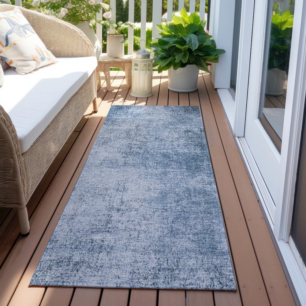 Machine Washable Indoor/Outdoor Chantille Blue 2'3" x 7'6" Runner Rug. Picture 6