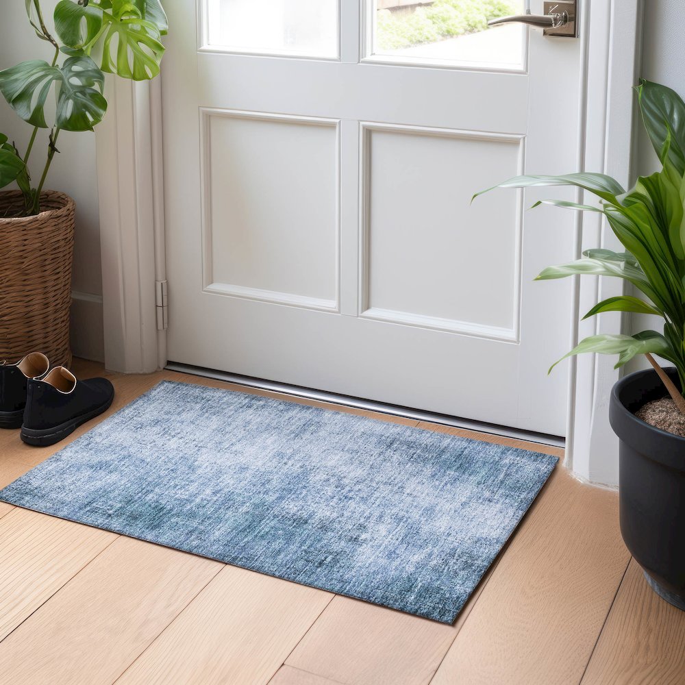 Machine Washable Indoor/Outdoor Chantille Blue 1'8" x 2'6" Rug. Picture 5