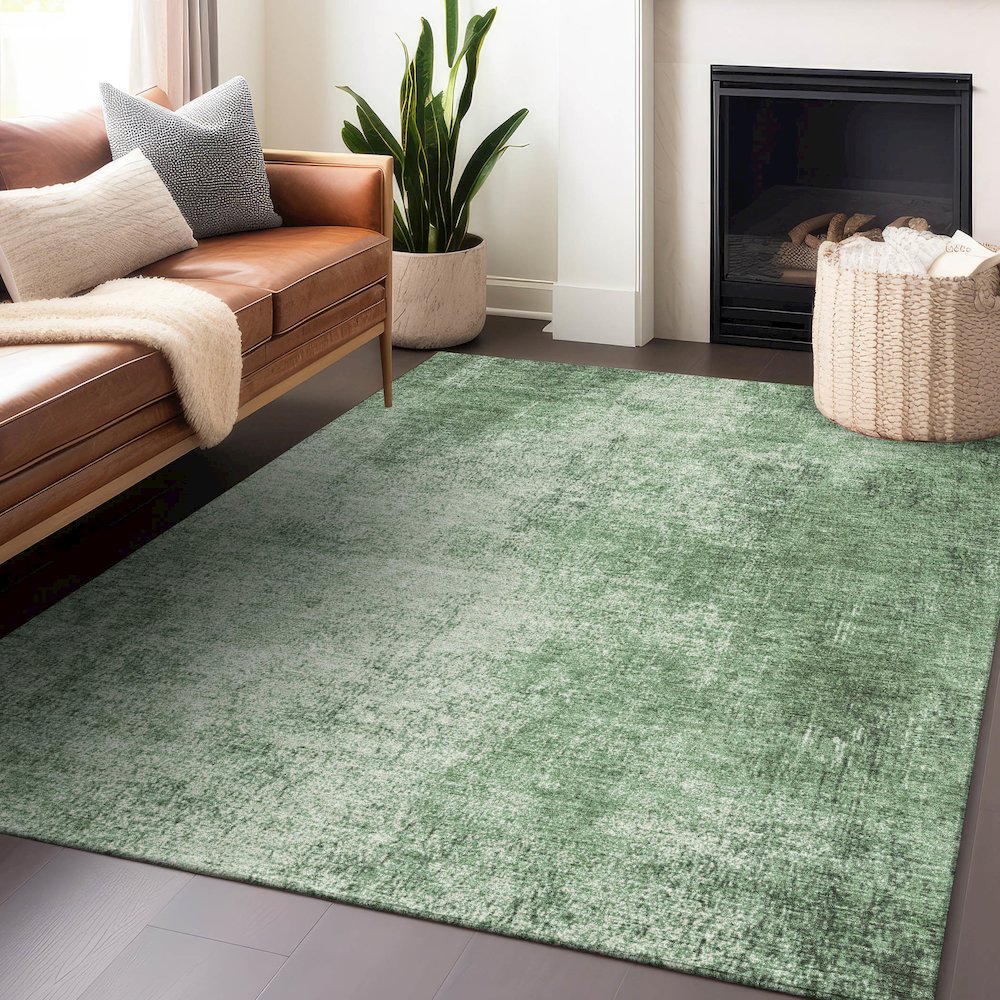 Machine Washable Indoor/Outdoor Chantille Green 2'6" x 3'10" Rug. Picture 5