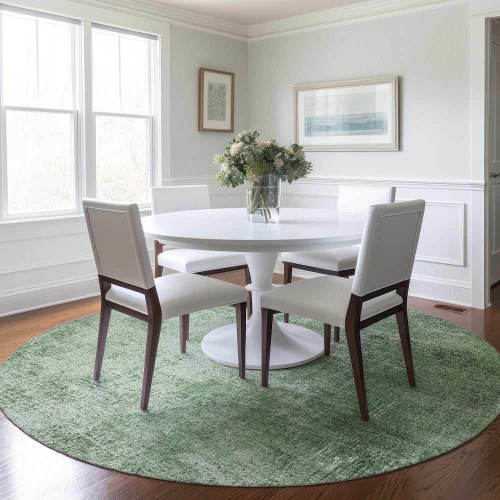 Machine Washable Indoor/Outdoor Chantille Green 8' x 8' Round Rug. Picture 5