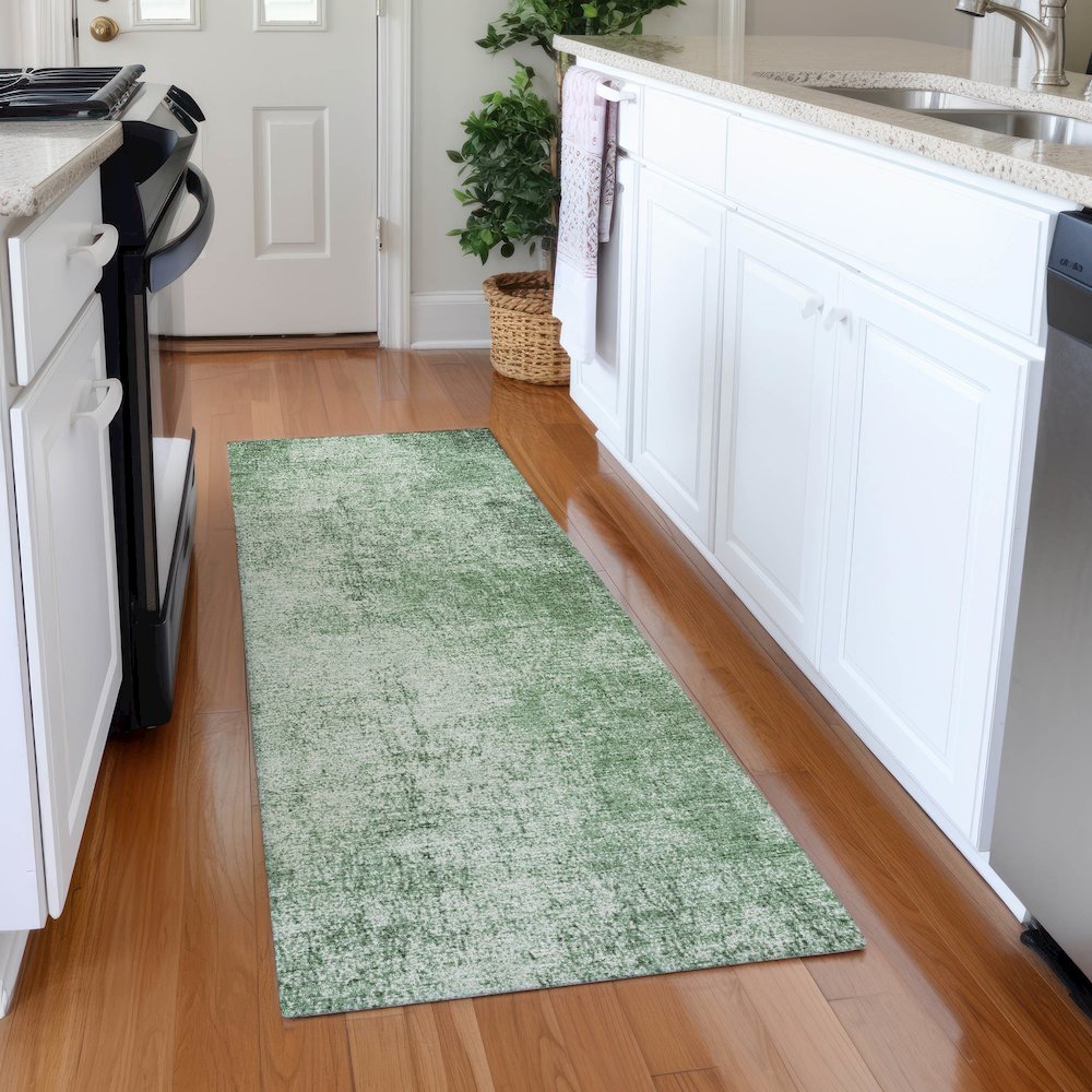 Machine Washable Indoor/Outdoor Chantille Green 2'3" x 7'6" Runner Rug. Picture 5