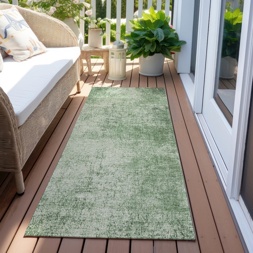 Machine Washable Indoor/Outdoor Chantille Green 2'3" x 7'6" Runner Rug. Picture 6
