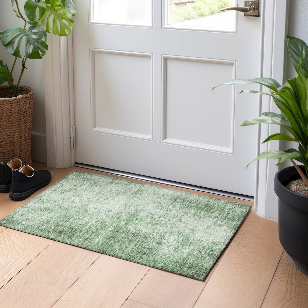 Machine Washable Indoor/Outdoor Chantille Green 1'8" x 2'6" Rug. Picture 5