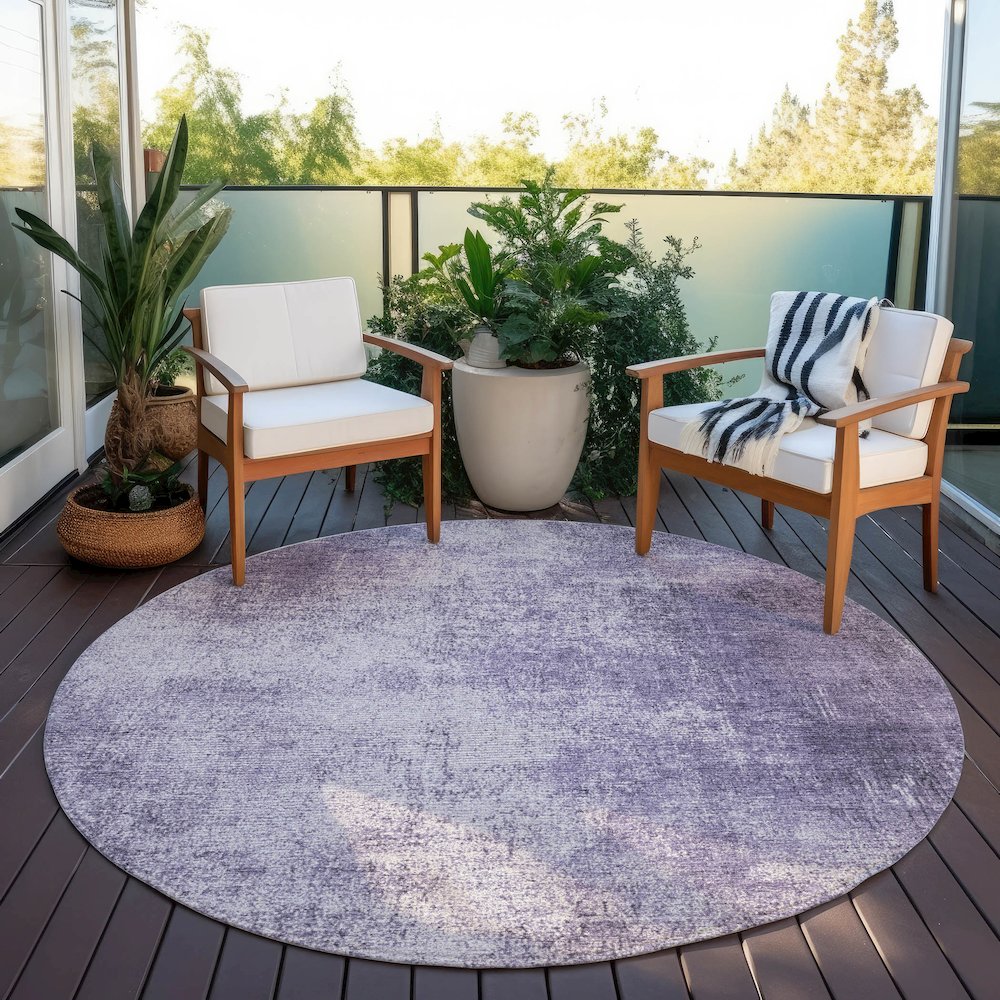 Machine Washable Indoor/Outdoor Chantille Lavender 8' x 8' Round Rug. Picture 6