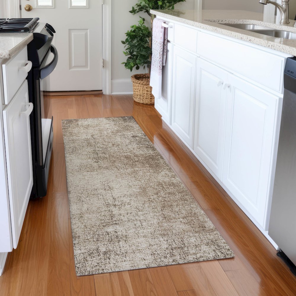 Machine Washable Indoor/Outdoor Chantille Taupe 2'3" x 7'6" Runner Rug. Picture 5