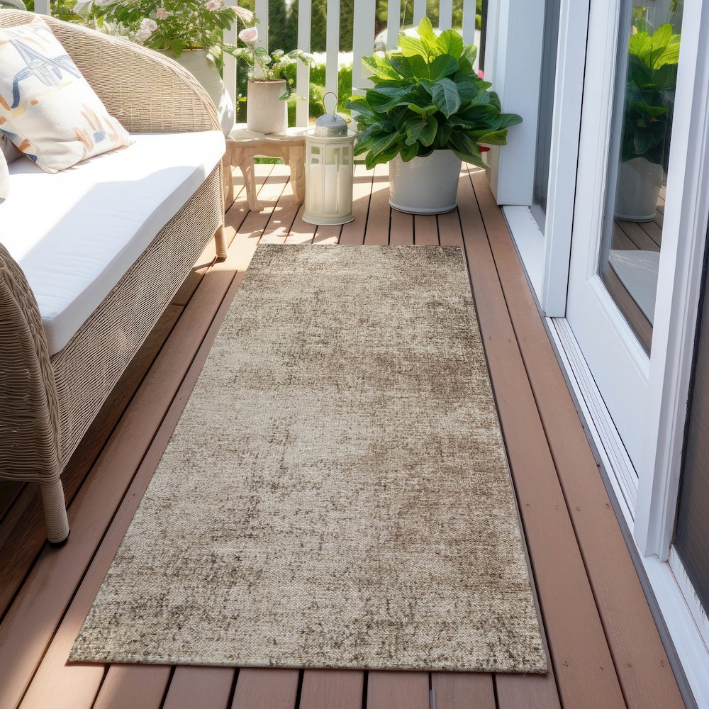 Machine Washable Indoor/Outdoor Chantille Taupe 2'3" x 7'6" Runner Rug. Picture 6