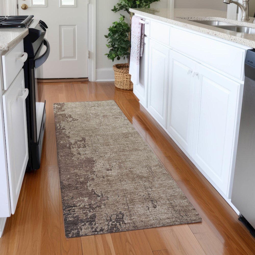 Machine Washable Indoor/Outdoor Chantille Chocolate 2'3" x 7'6" Runner Rug. Picture 5