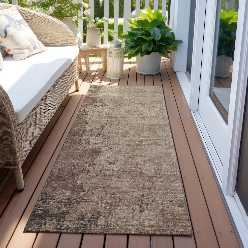Machine Washable Indoor/Outdoor Chantille Chocolate 2'3" x 7'6" Runner Rug. Picture 6