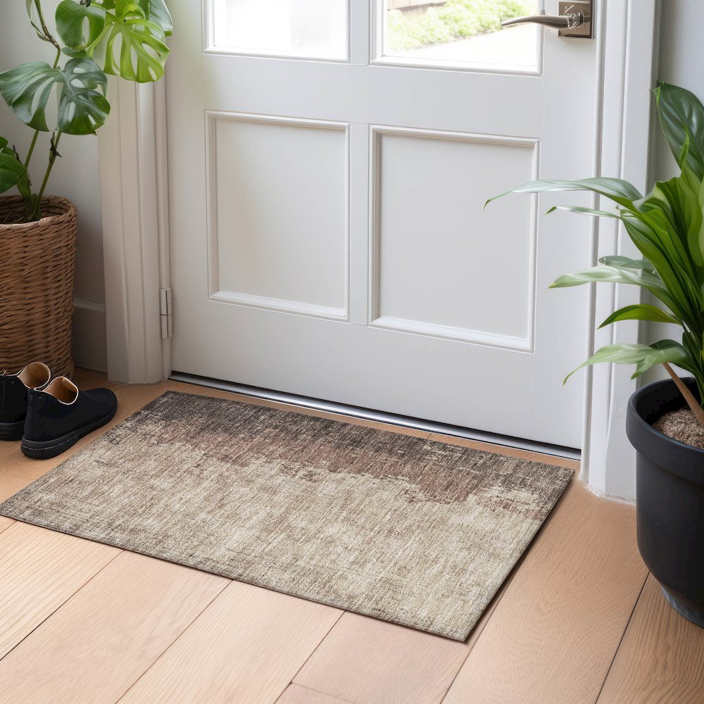 Machine Washable Indoor/Outdoor Chantille Chocolate 1'8" x 2'6" Rug. Picture 5
