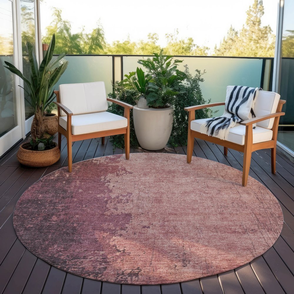 Machine Washable Indoor/Outdoor Chantille Coral 8' x 8' Round Rug. Picture 6