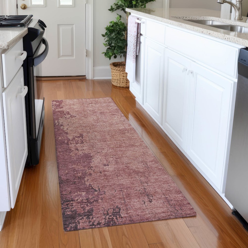 Machine Washable Indoor/Outdoor Chantille Coral 2'3" x 7'6" Runner Rug. Picture 5