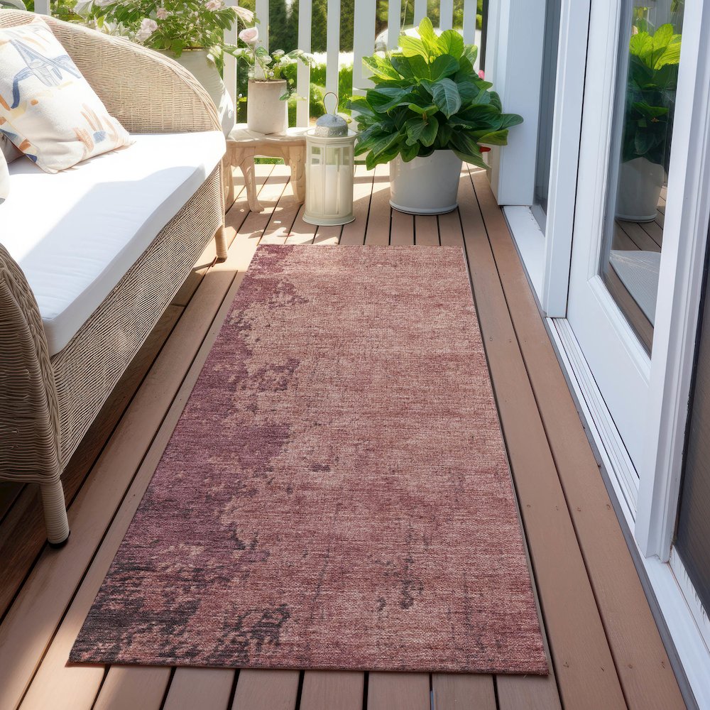 Machine Washable Indoor/Outdoor Chantille Coral 2'3" x 7'6" Runner Rug. Picture 6