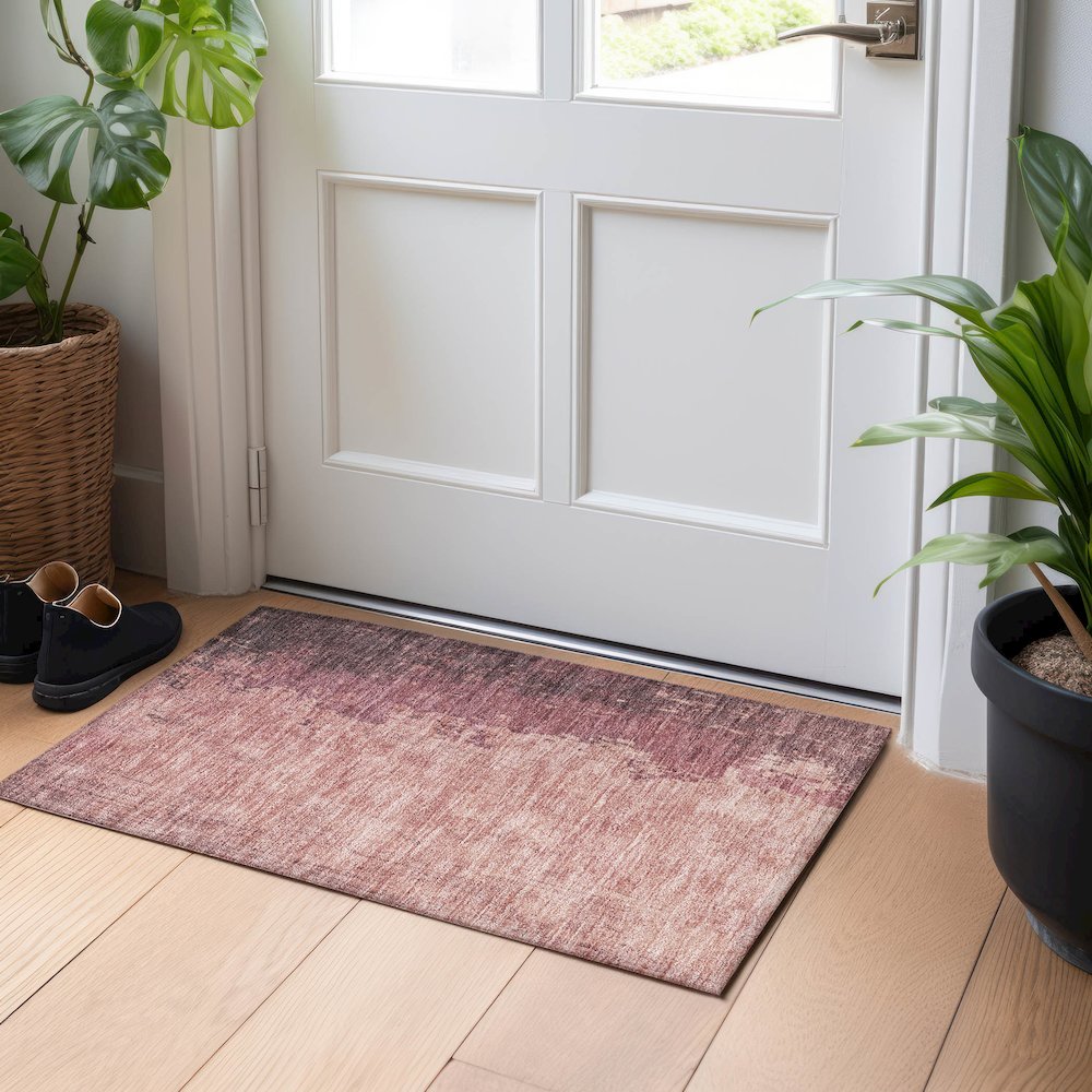 Machine Washable Indoor/Outdoor Chantille Coral 1'8" x 2'6" Rug. Picture 5