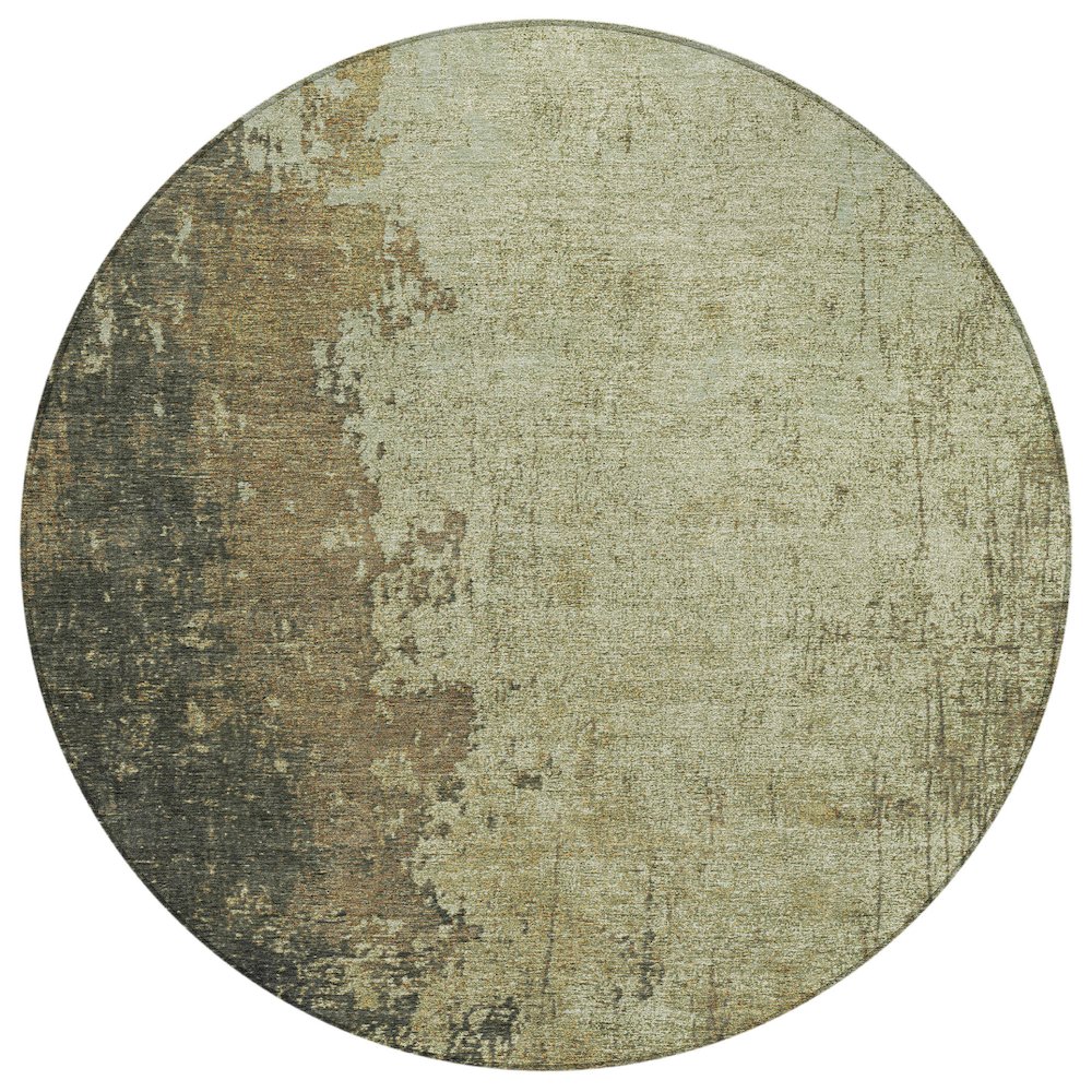 Machine Washable Indoor/Outdoor Chantille Olive 8' x 8' Round Rug. Picture 1
